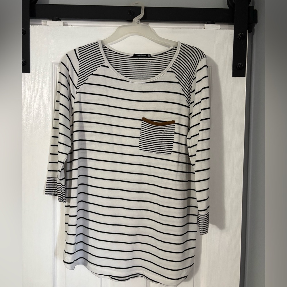 Pink Clover Black and White Striped Long Sleeve Top